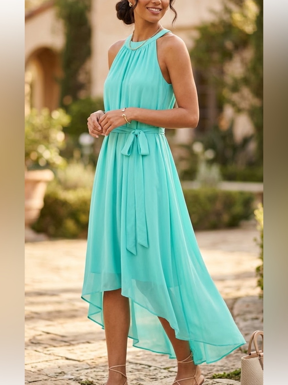 New York & Company Sleeveless High-Low Maxi Dress in Aqua